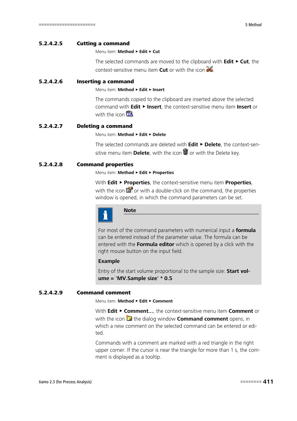 5 cutting a command, 6 inserting a command, 7 deleting a command | 8 command properties, 9 command comment | Metrohm tiamo 2.3 (process analysis) User Manual | Page 427 / 1790