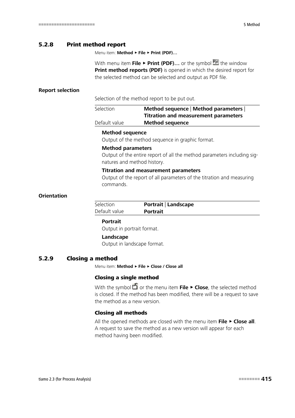 8 print method report, 9 closing a method, Print method report | Closing a method | Metrohm tiamo 2.3 (process analysis) User Manual | Page 431 / 1790