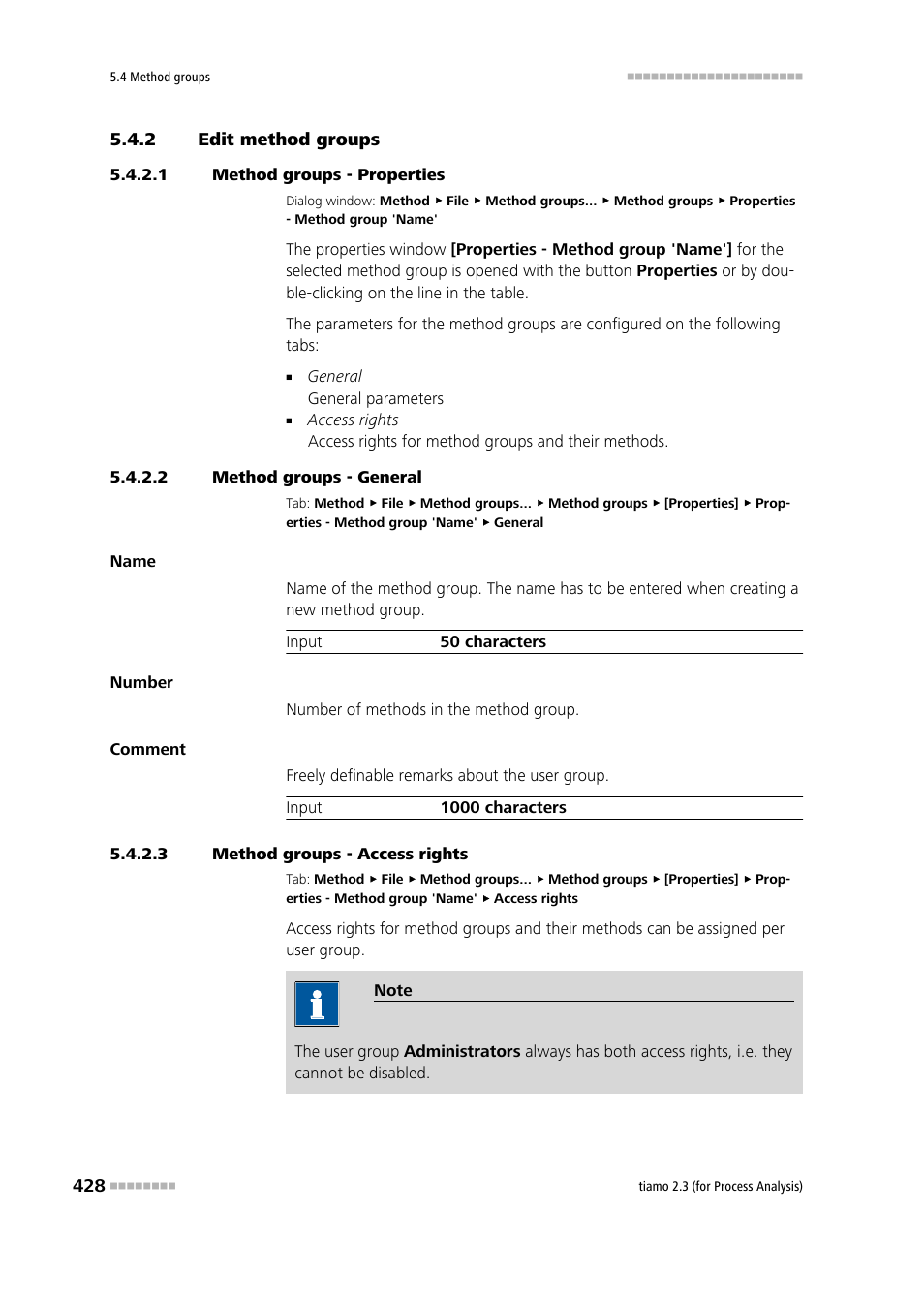 2 edit method groups, 1 method groups - properties, 2 method groups - general | 3 method groups - access rights, Edit method groups | Metrohm tiamo 2.3 (process analysis) User Manual | Page 444 / 1790