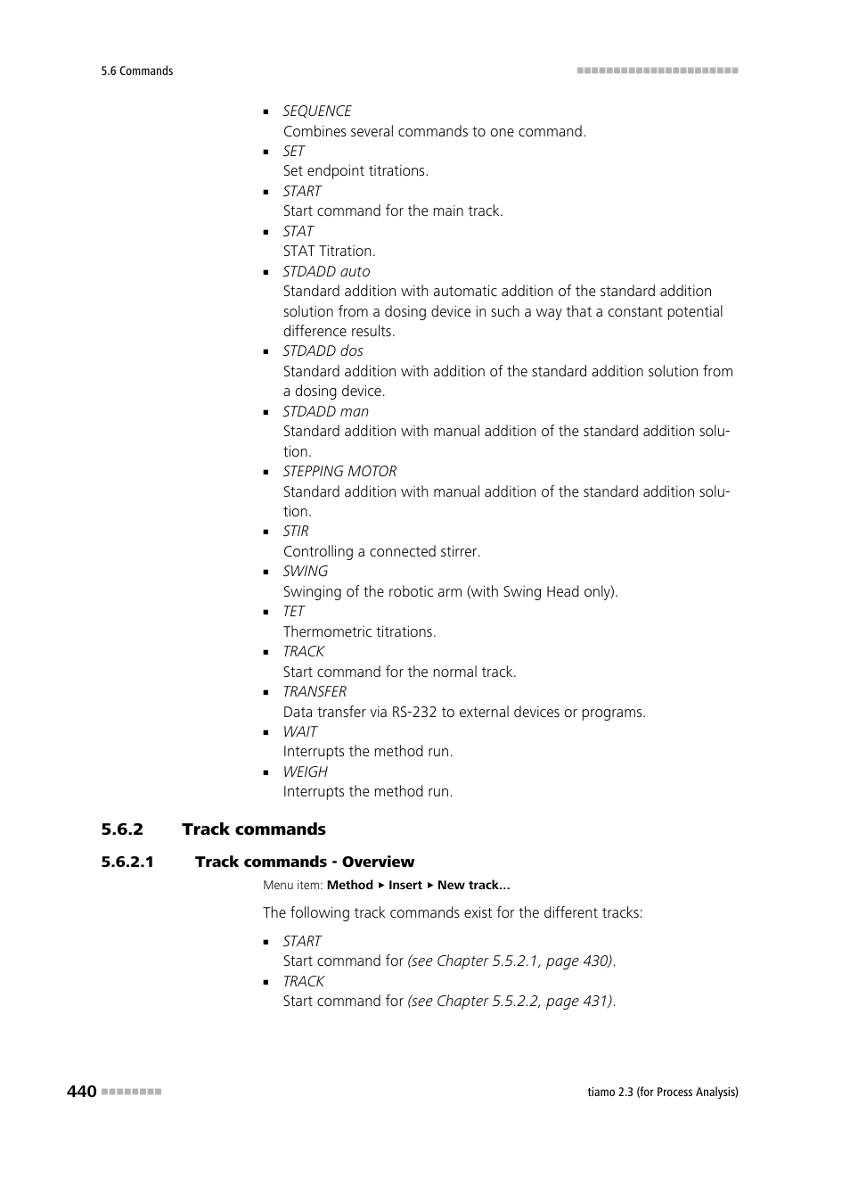 2 track commands, 1 track commands - overview, Track commands | Metrohm tiamo 2.3 (process analysis) User Manual | Page 456 / 1790