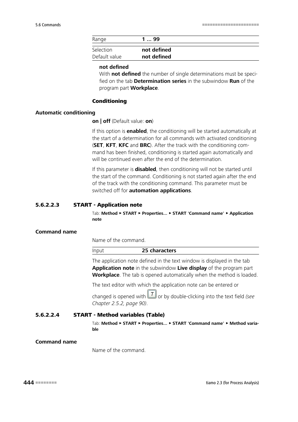 3 start - application note, 4 start - method variables (table), Application note | Method variables | Metrohm tiamo 2.3 (process analysis) User Manual | Page 460 / 1790