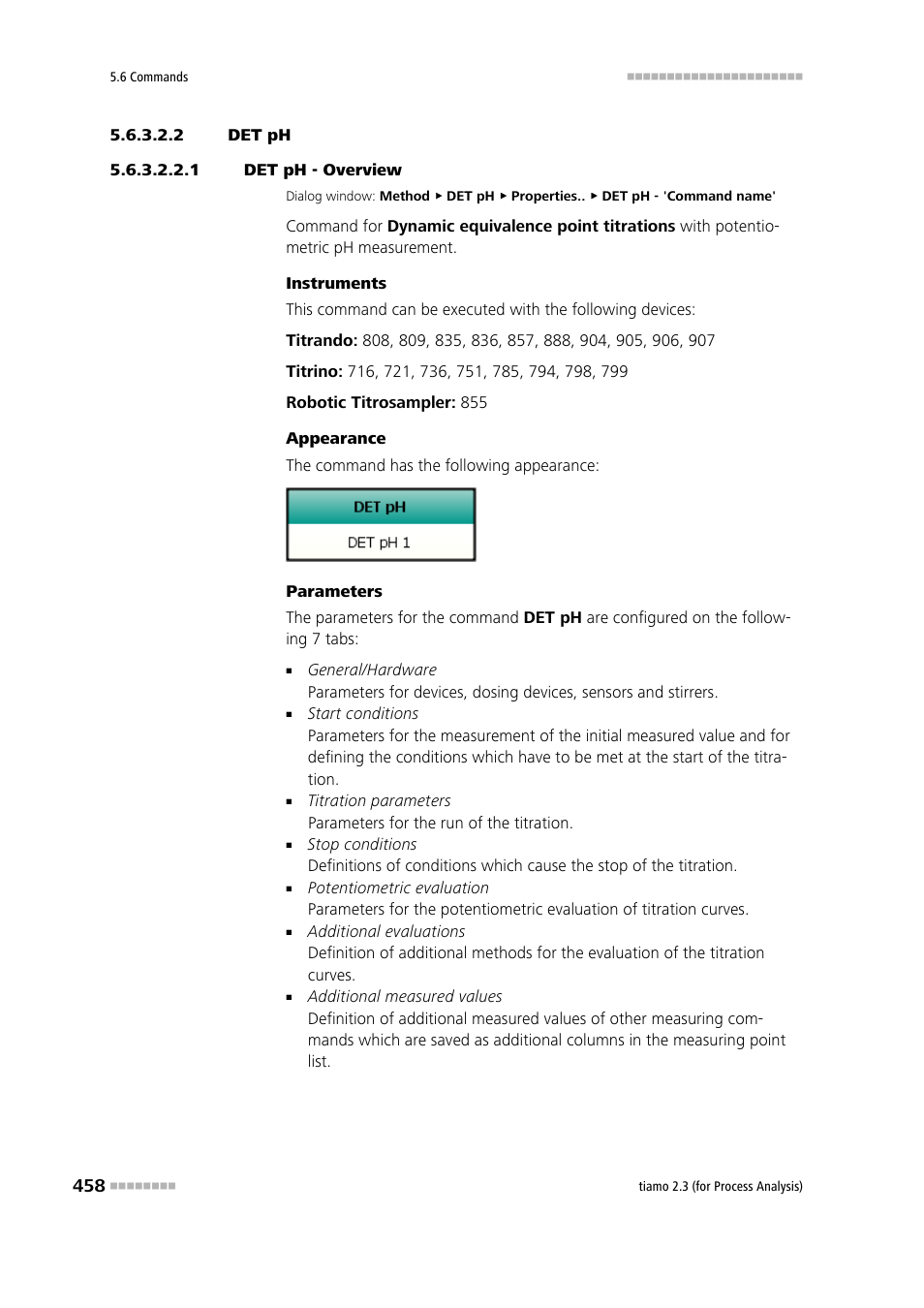 2 det ph, 1 det ph - overview, Det ph | Metrohm tiamo 2.3 (process analysis) User Manual | Page 474 / 1790