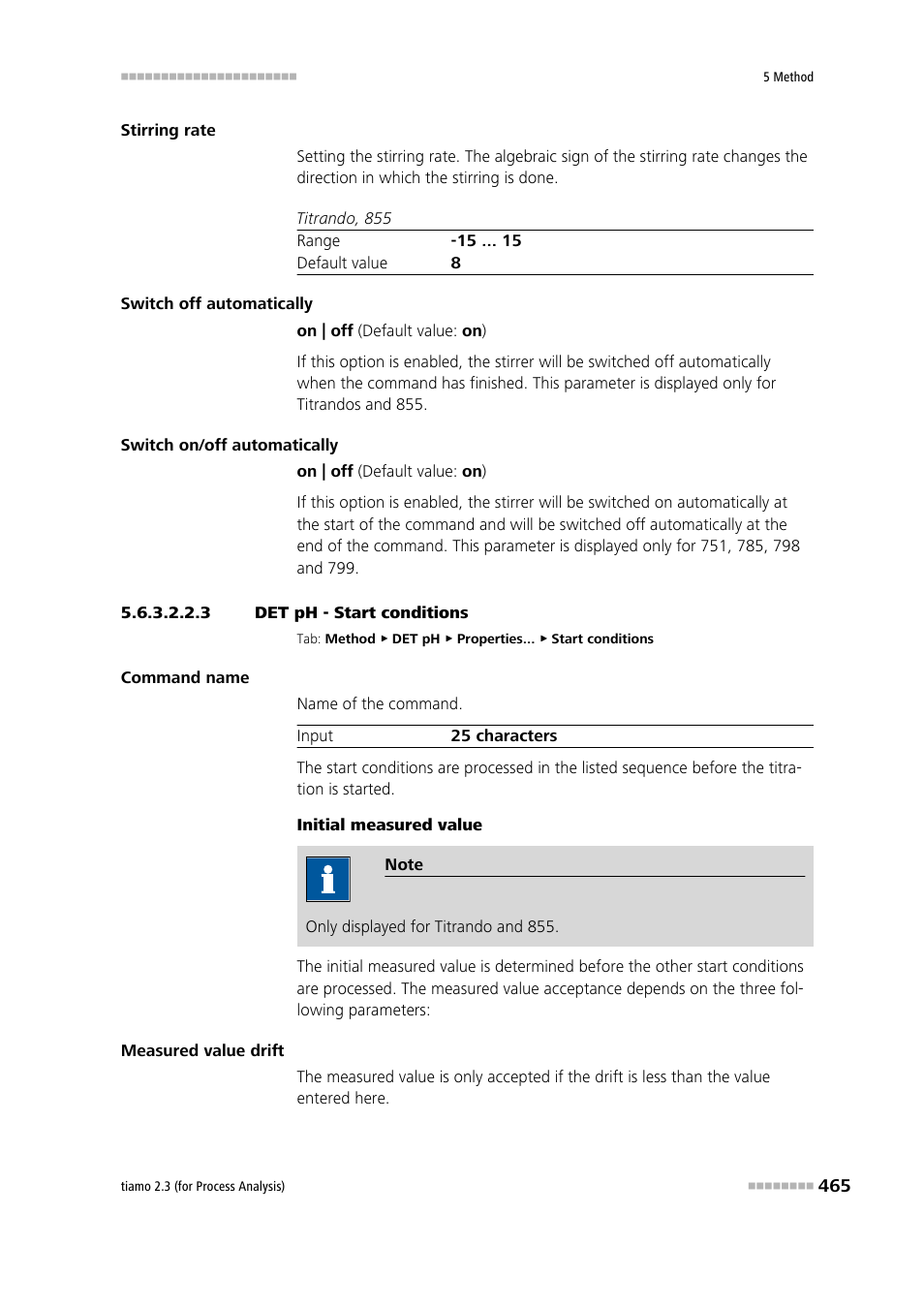 3 det ph - start conditions, Start conditions | Metrohm tiamo 2.3 (process analysis) User Manual | Page 481 / 1790