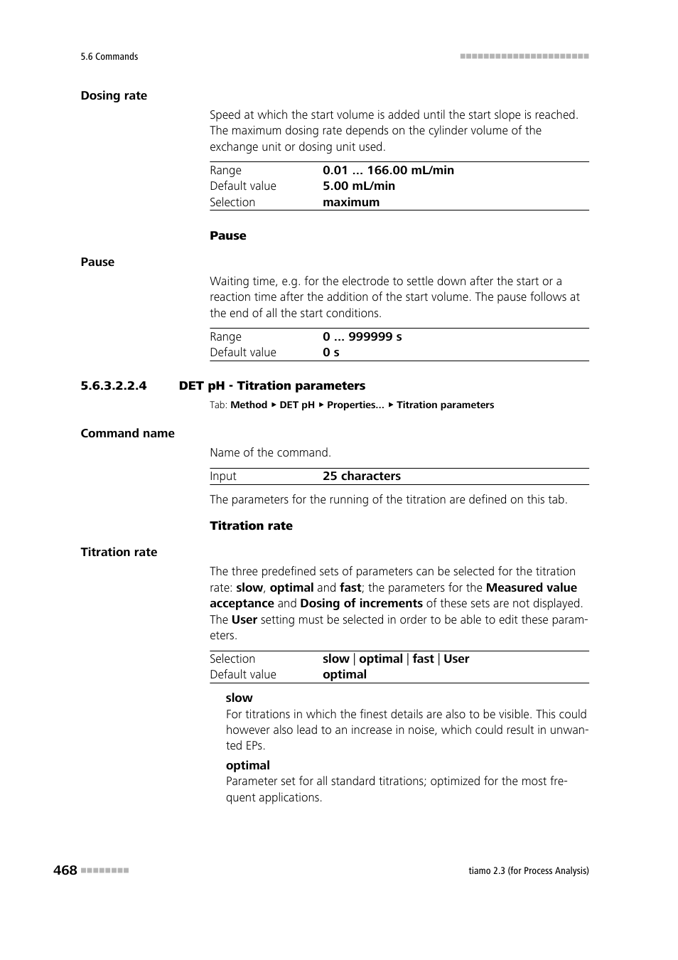 4 det ph - titration parameters, Titration parameters | Metrohm tiamo 2.3 (process analysis) User Manual | Page 484 / 1790