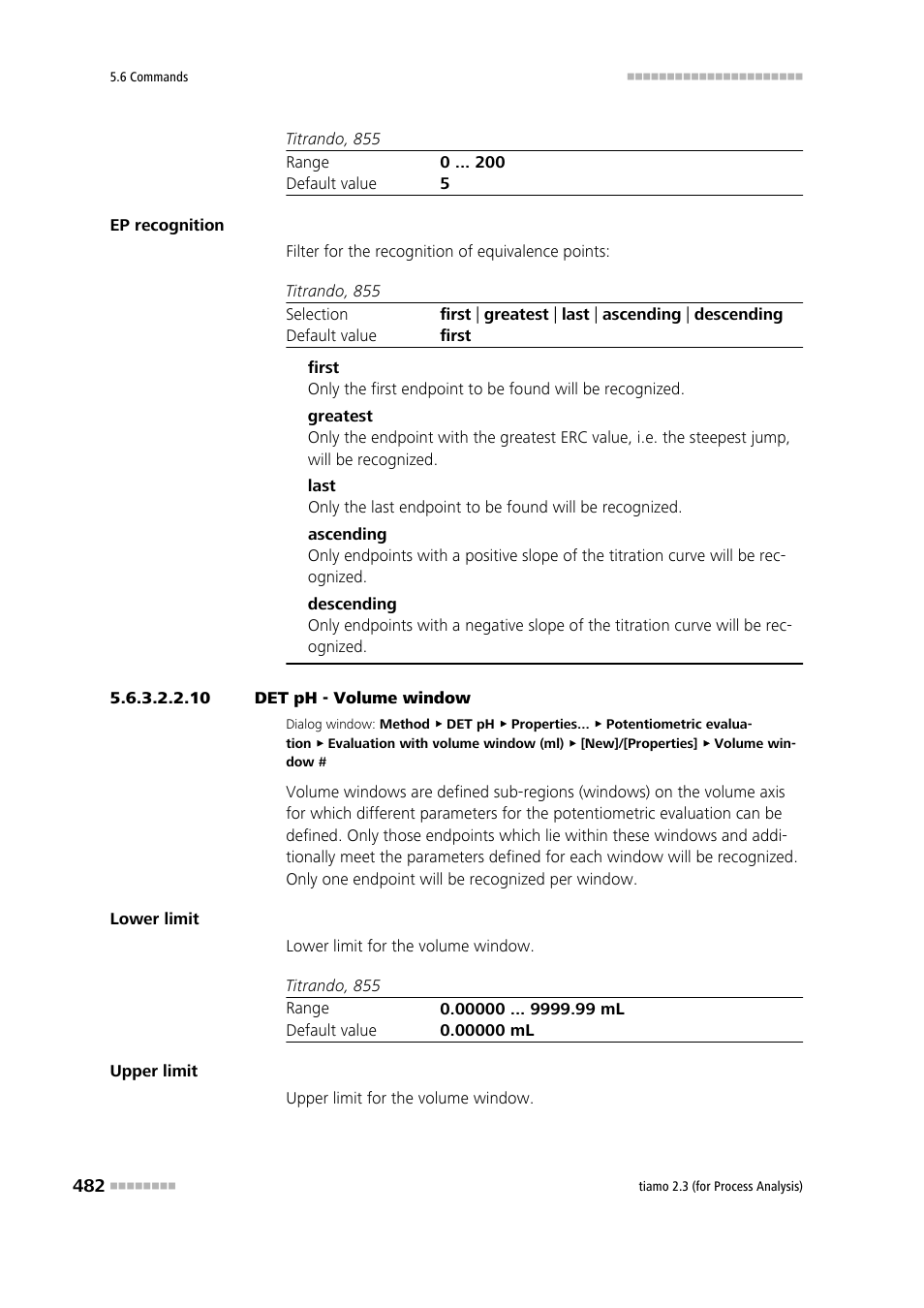 10 det ph - volume window | Metrohm tiamo 2.3 (process analysis) User Manual | Page 498 / 1790