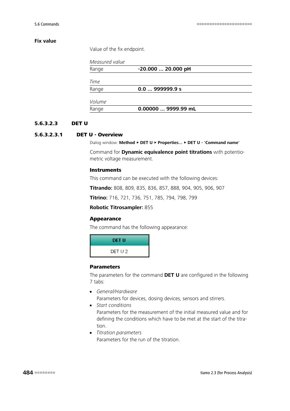 3 det u, 1 det u - overview, Det u | Metrohm tiamo 2.3 (process analysis) User Manual | Page 500 / 1790