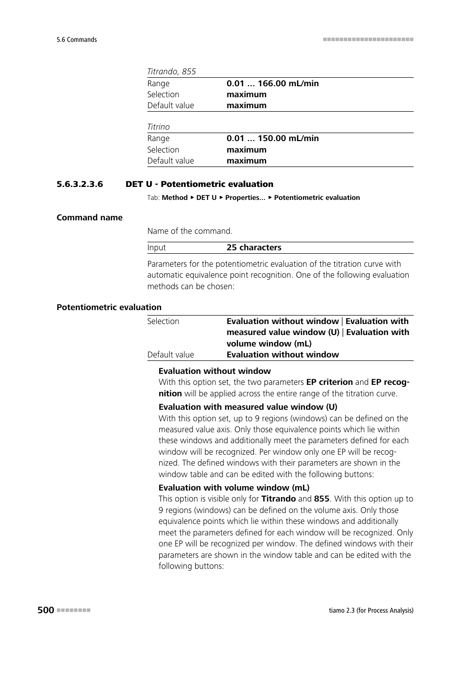 6 det u - potentiometric evaluation, Potentiometric evaluation | Metrohm tiamo 2.3 (process analysis) User Manual | Page 516 / 1790