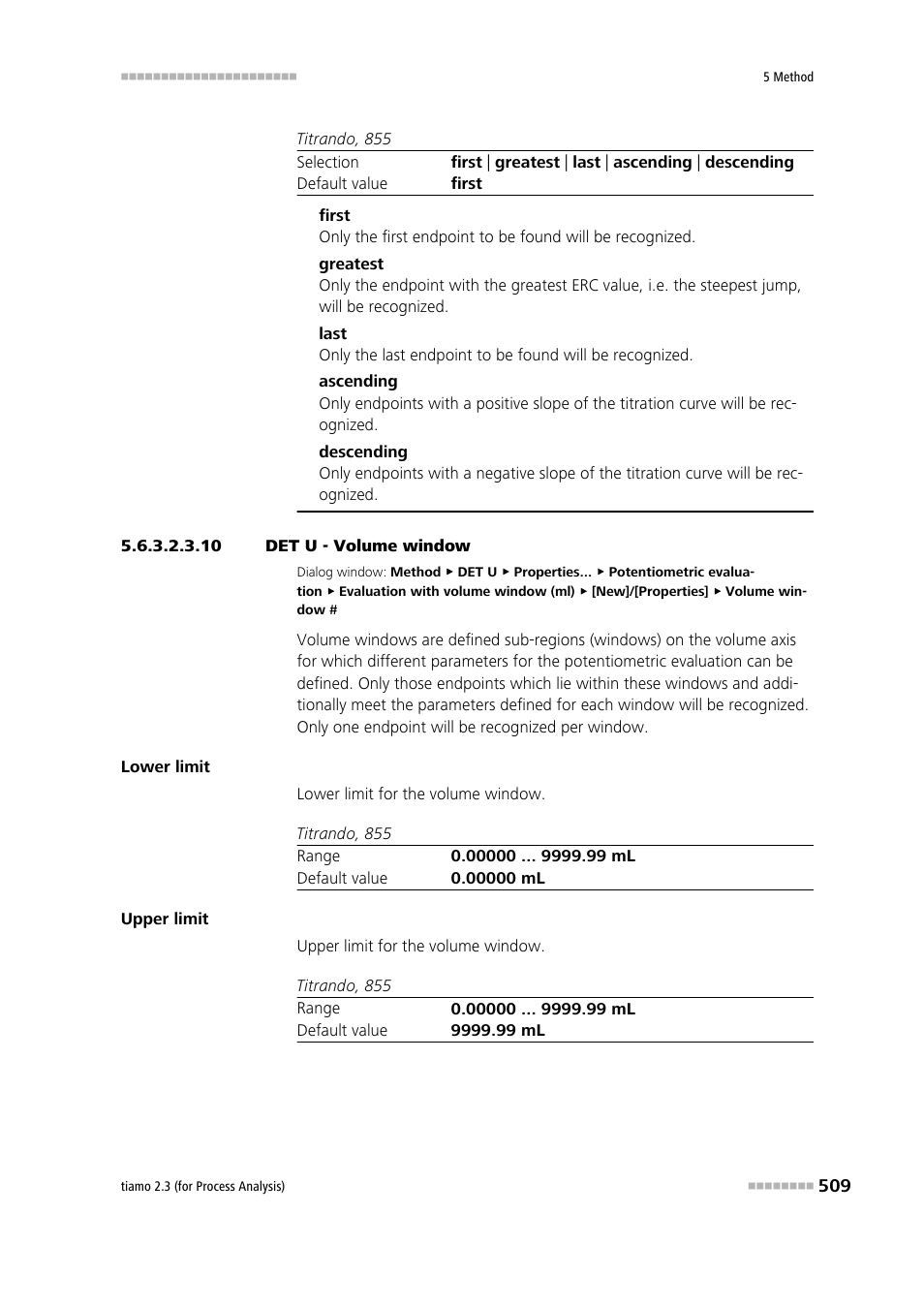 10 det u - volume window | Metrohm tiamo 2.3 (process analysis) User Manual | Page 525 / 1790