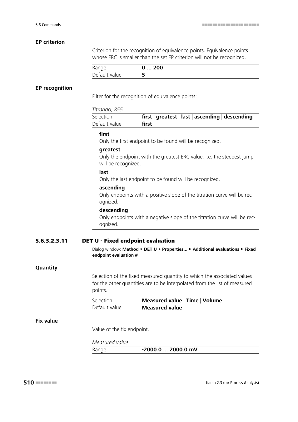 11 det u - fixed endpoint evaluation | Metrohm tiamo 2.3 (process analysis) User Manual | Page 526 / 1790