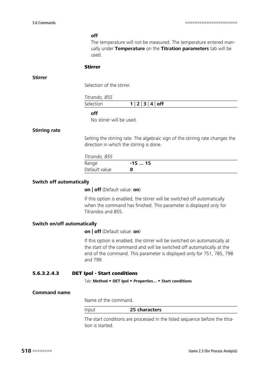 3 det ipol - start conditions, Start conditions | Metrohm tiamo 2.3 (process analysis) User Manual | Page 534 / 1790