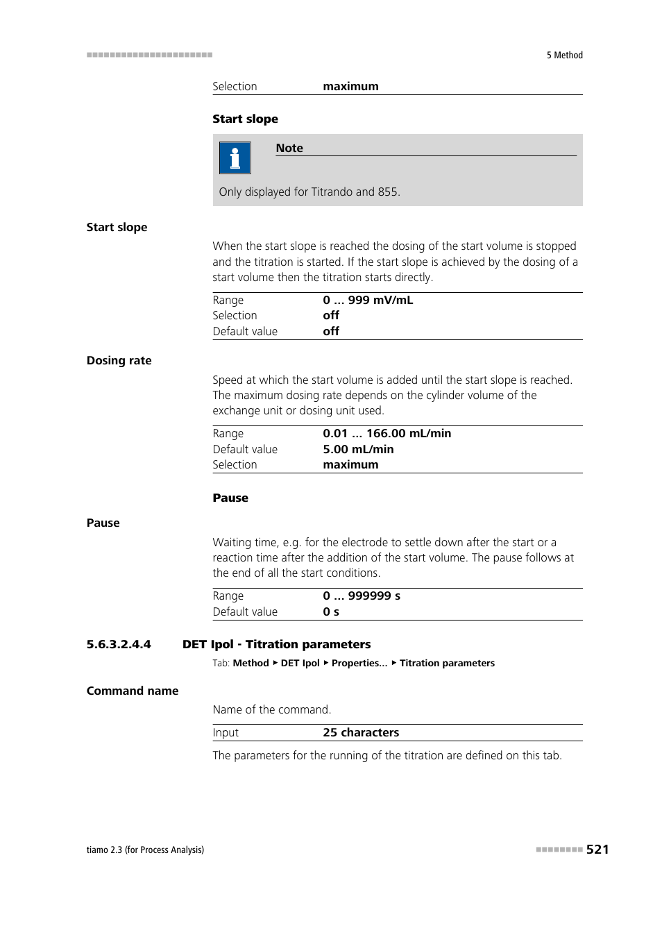 4 det ipol - titration parameters, Titration parameters | Metrohm tiamo 2.3 (process analysis) User Manual | Page 537 / 1790