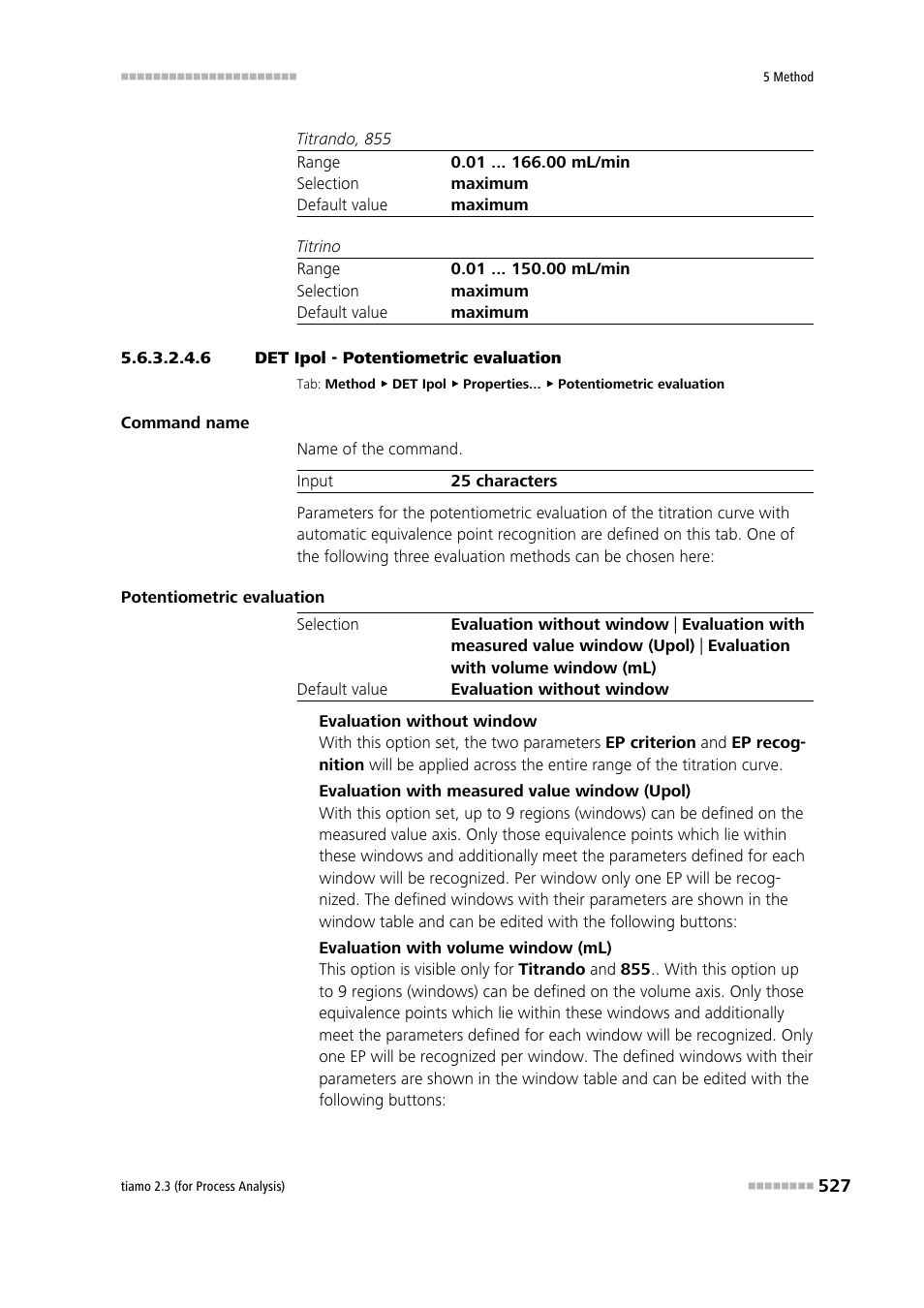 6 det ipol - potentiometric evaluation, Potentiometric evaluation | Metrohm tiamo 2.3 (process analysis) User Manual | Page 543 / 1790