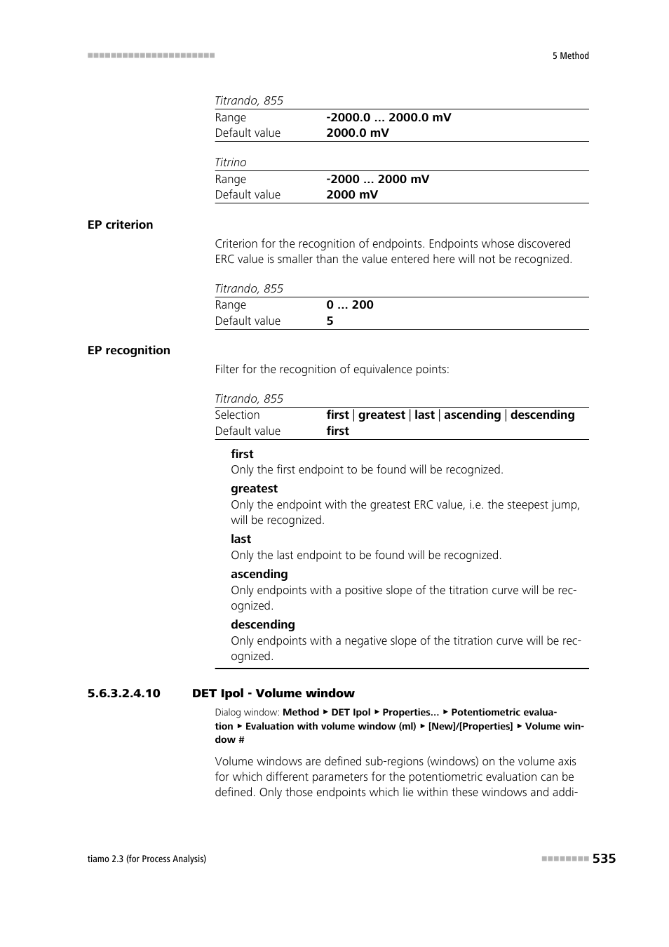 10 det ipol - volume window | Metrohm tiamo 2.3 (process analysis) User Manual | Page 551 / 1790