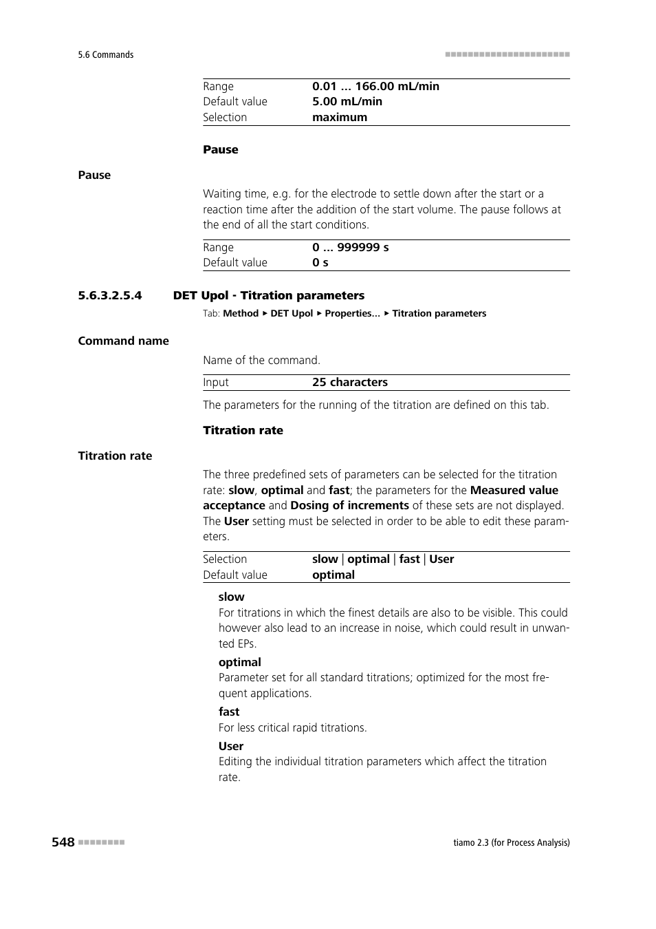 4 det upol - titration parameters, Titration parameters | Metrohm tiamo 2.3 (process analysis) User Manual | Page 564 / 1790