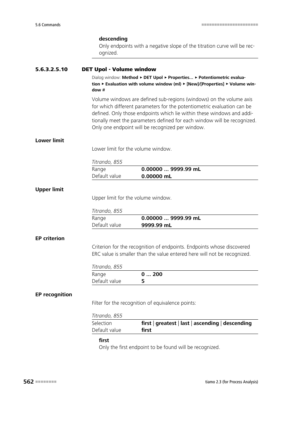 10 det upol - volume window | Metrohm tiamo 2.3 (process analysis) User Manual | Page 578 / 1790