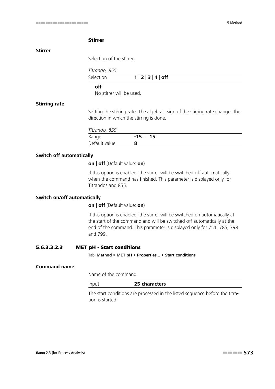 3 met ph - start conditions, Start conditions | Metrohm tiamo 2.3 (process analysis) User Manual | Page 589 / 1790