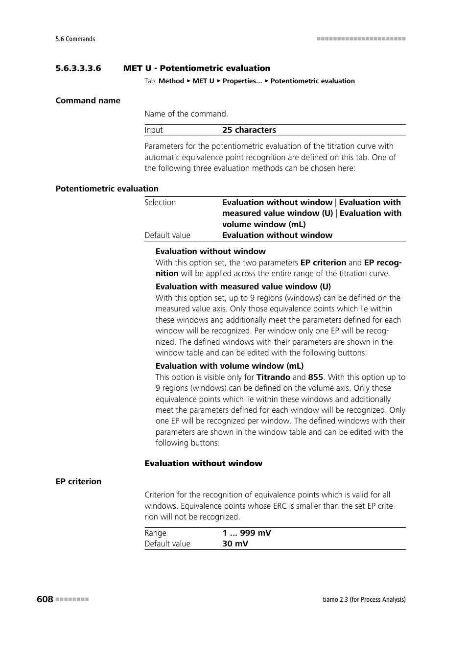 6 met u - potentiometric evaluation, Potentiometric evaluation | Metrohm tiamo 2.3 (process analysis) User Manual | Page 624 / 1790