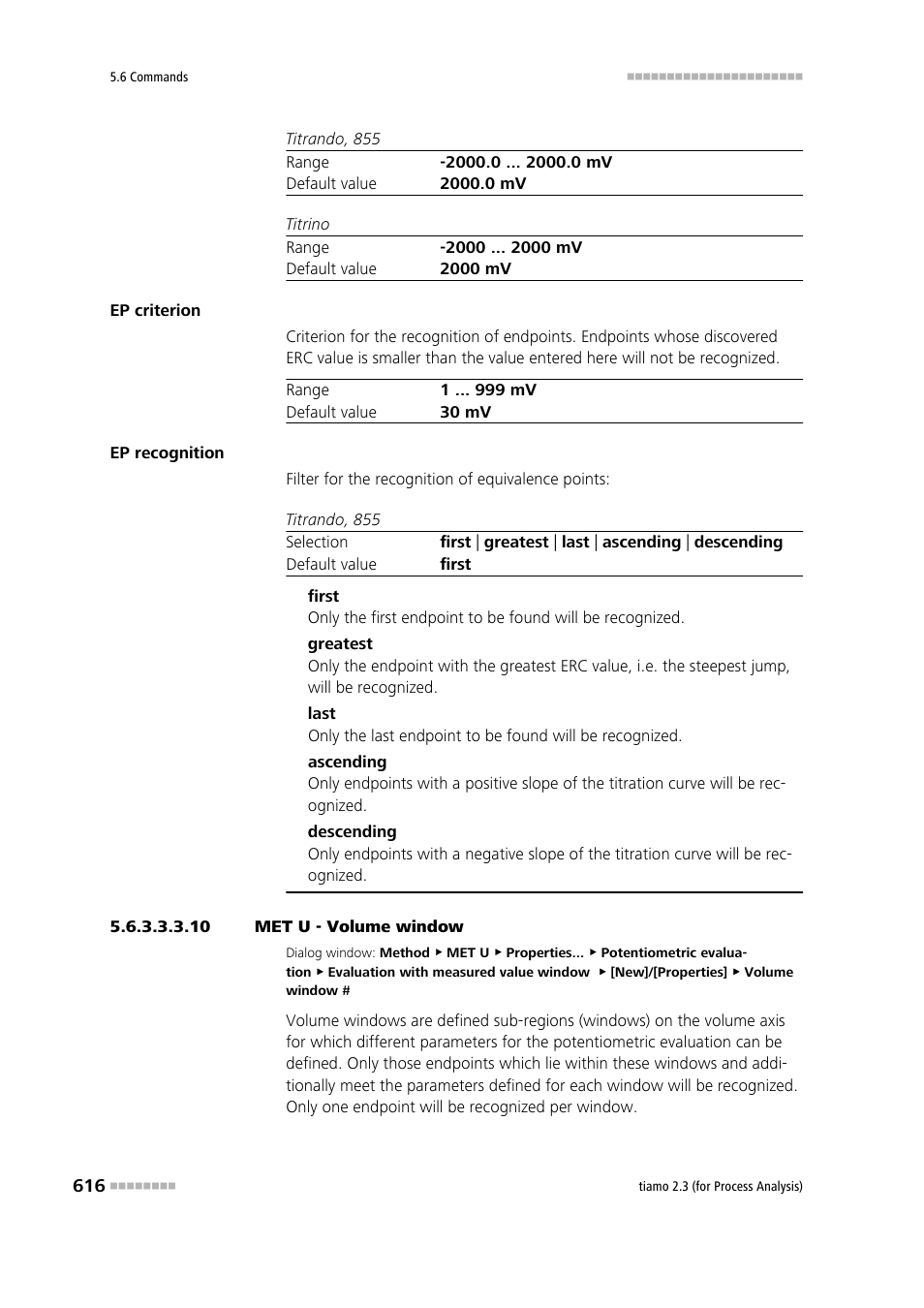 10 met u - volume window | Metrohm tiamo 2.3 (process analysis) User Manual | Page 632 / 1790