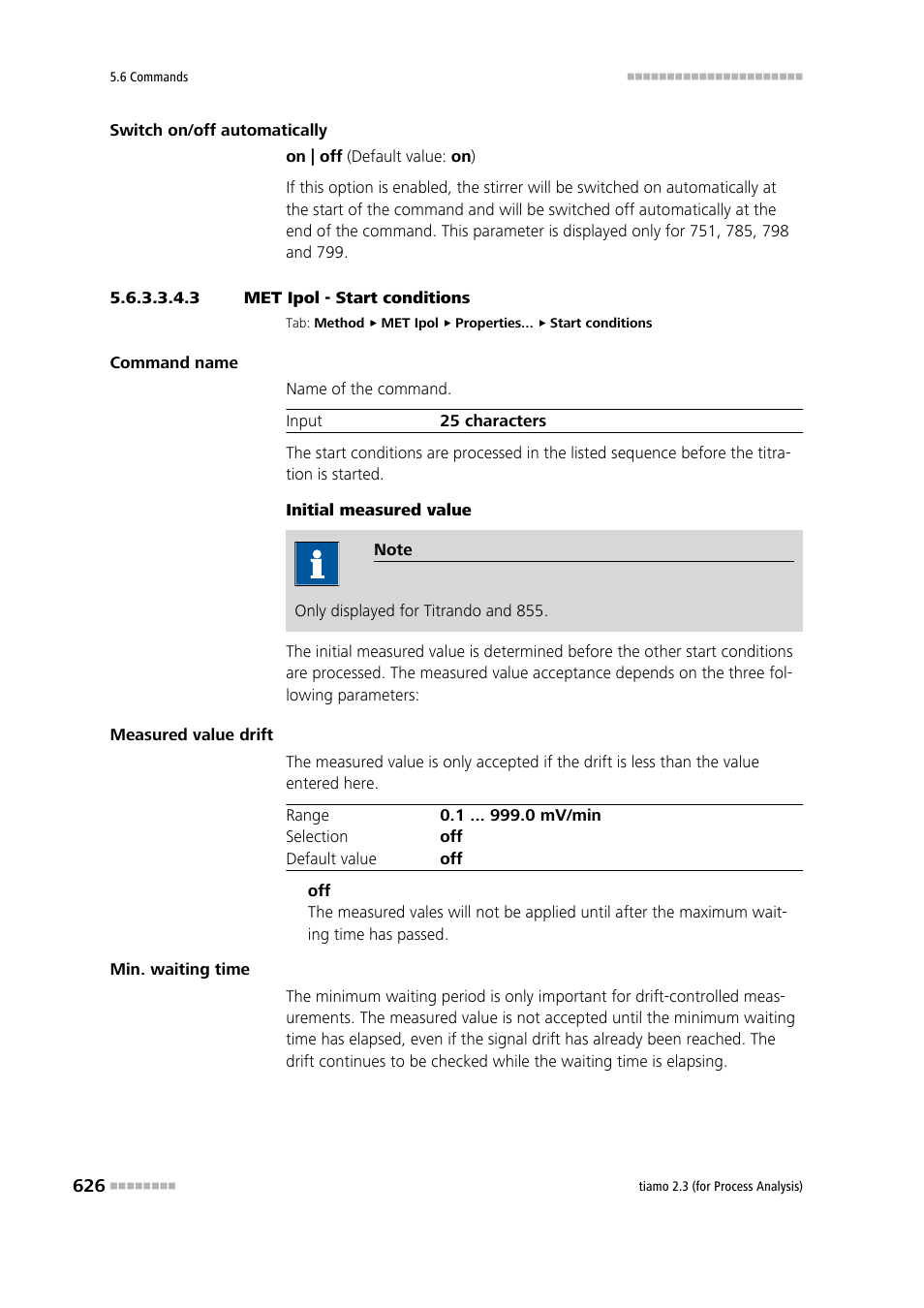 3 met ipol - start conditions, Start conditions | Metrohm tiamo 2.3 (process analysis) User Manual | Page 642 / 1790