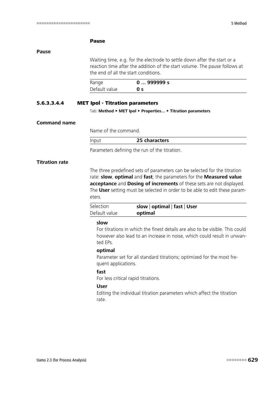 4 met ipol - titration parameters, Titration parameters | Metrohm tiamo 2.3 (process analysis) User Manual | Page 645 / 1790