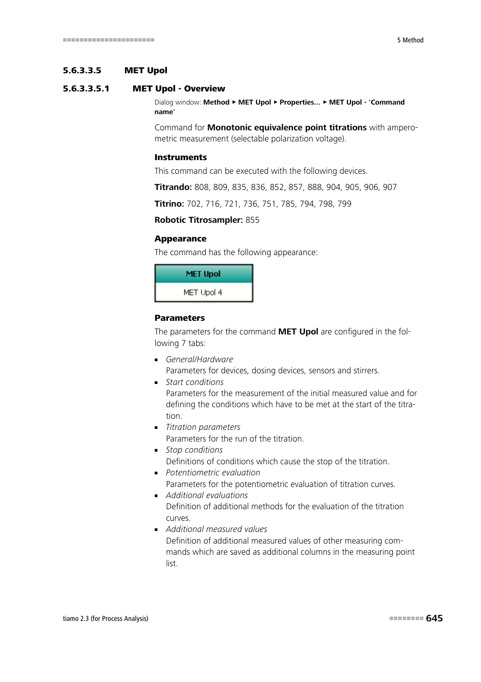 5 met upol, 1 met upol - overview, Met upol | Metrohm tiamo 2.3 (process analysis) User Manual | Page 661 / 1790