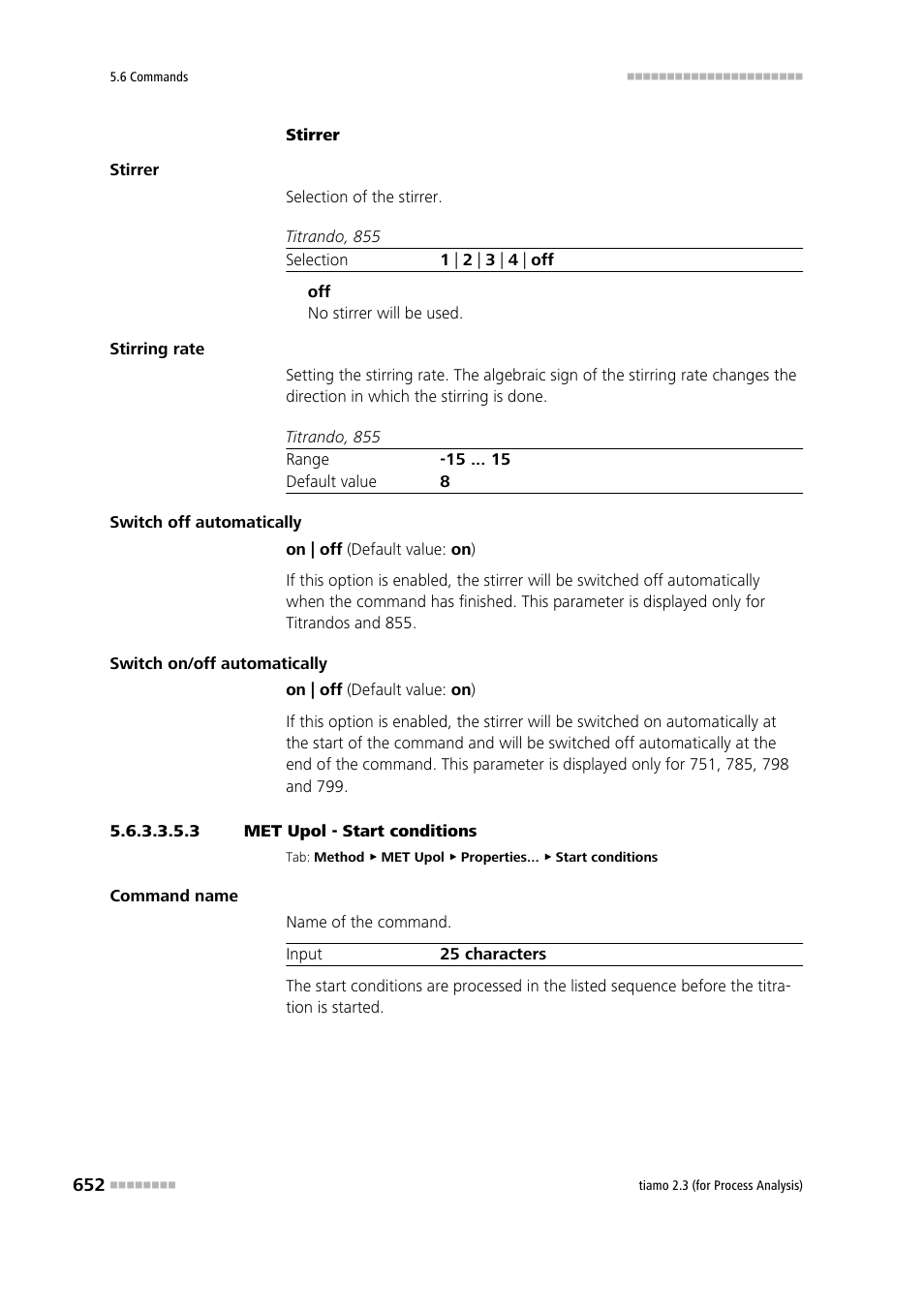 3 met upol - start conditions, Start conditions | Metrohm tiamo 2.3 (process analysis) User Manual | Page 668 / 1790