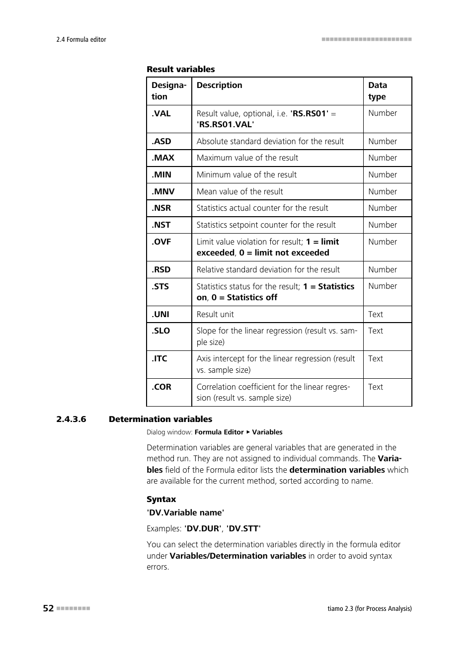 6 determination variables, Determina- tion varia- bles | Metrohm tiamo 2.3 (process analysis) User Manual | Page 68 / 1790