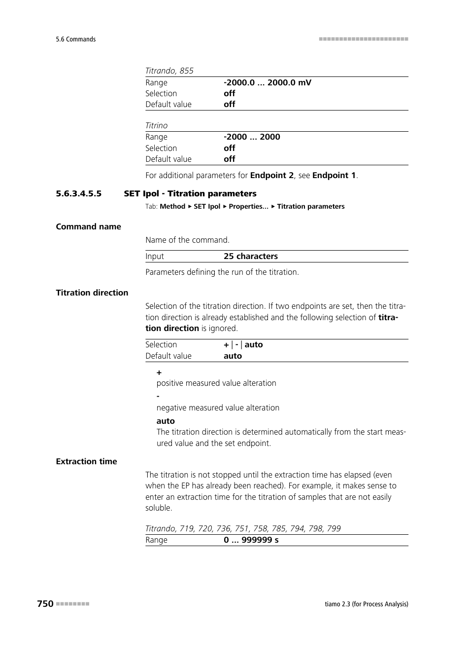 5 set ipol - titration parameters, Titration parameters | Metrohm tiamo 2.3 (process analysis) User Manual | Page 766 / 1790