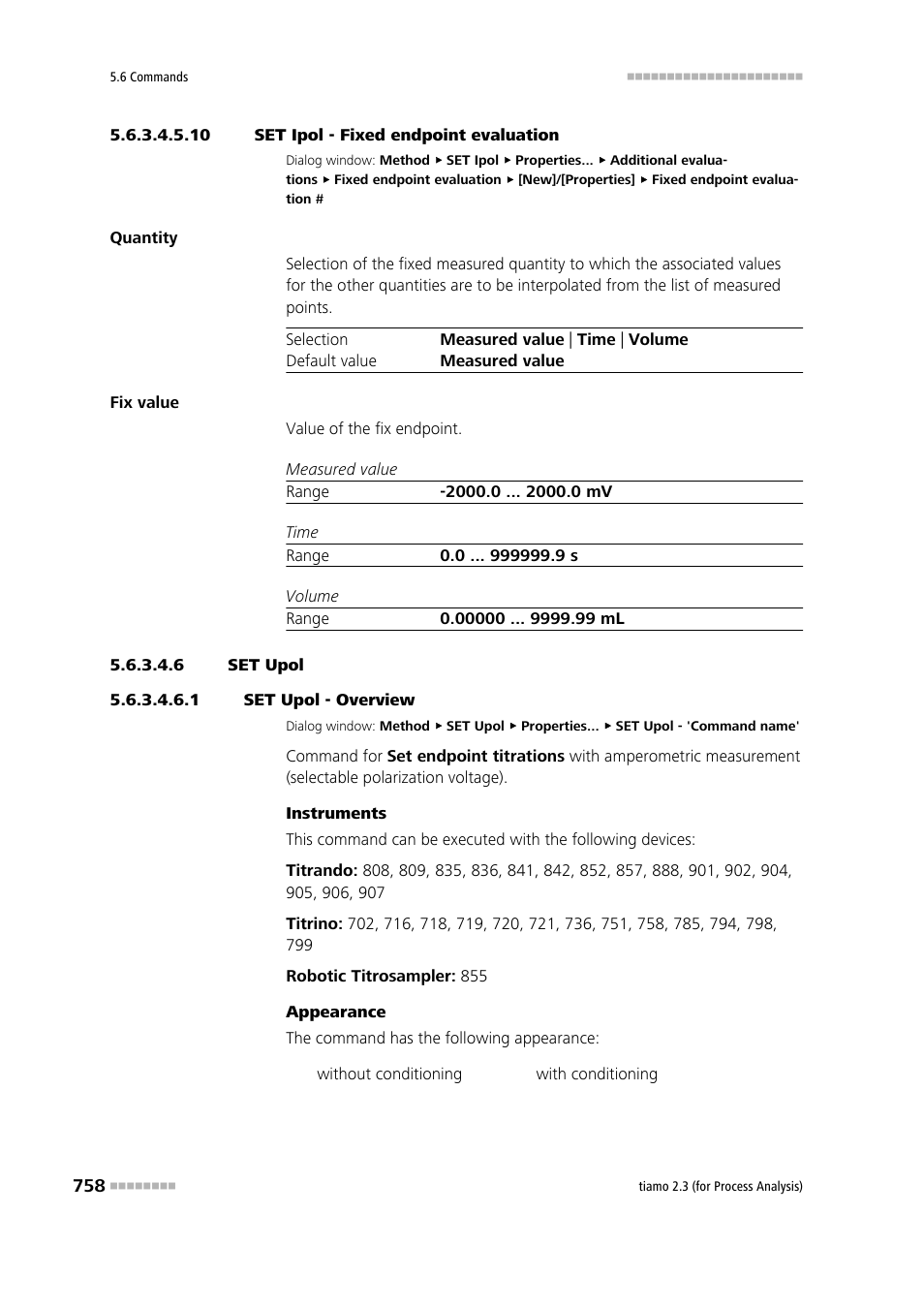 10 set ipol - fixed endpoint evaluation, 6 set upol, 1 set upol - overview | Metrohm tiamo 2.3 (process analysis) User Manual | Page 774 / 1790