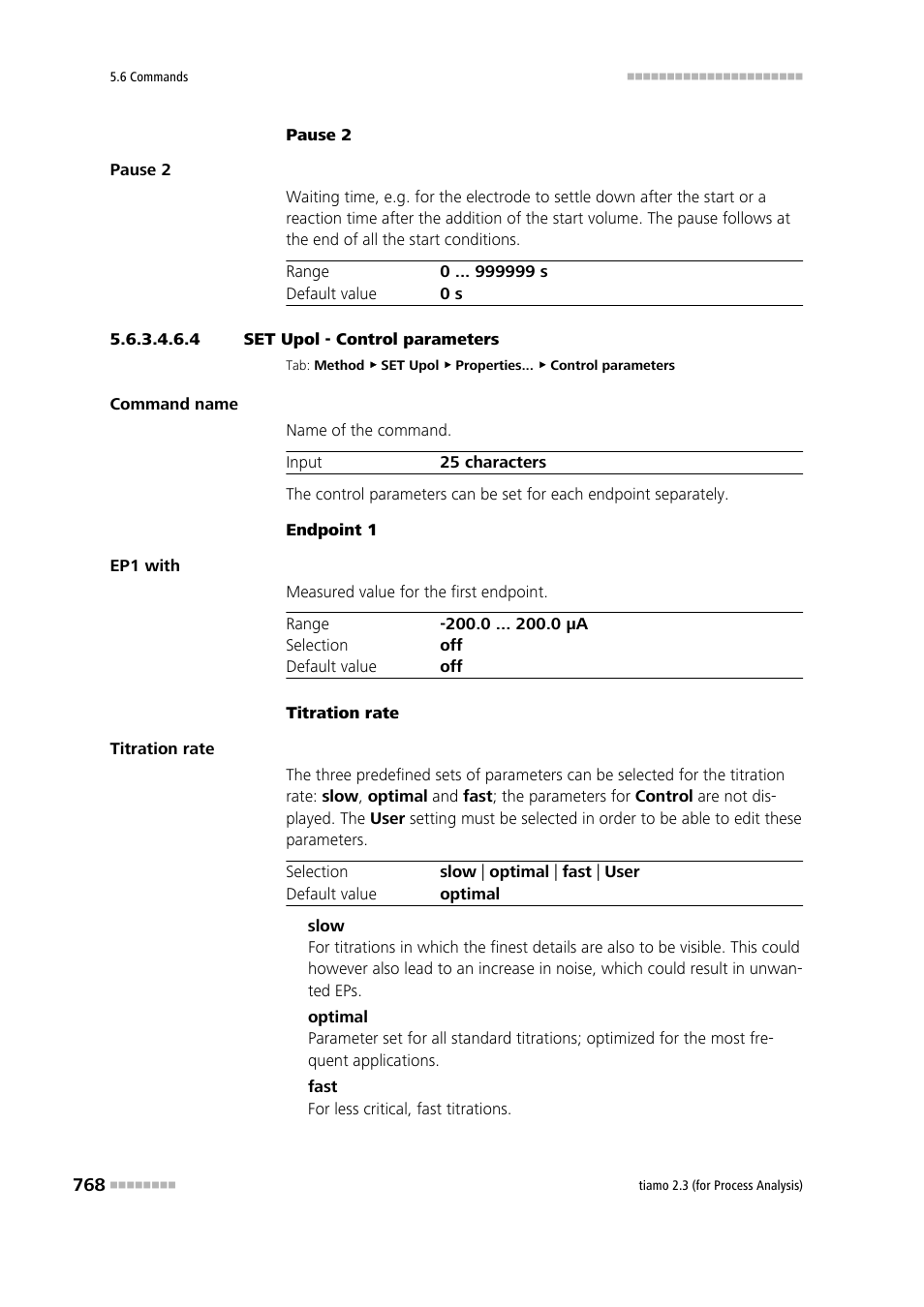 4 set upol - control parameters, Control parameters | Metrohm tiamo 2.3 (process analysis) User Manual | Page 784 / 1790
