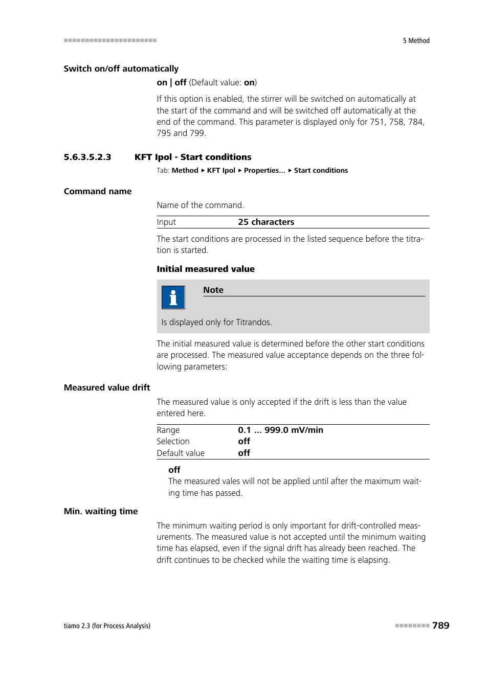 3 kft ipol - start conditions, Start conditions | Metrohm tiamo 2.3 (process analysis) User Manual | Page 805 / 1790