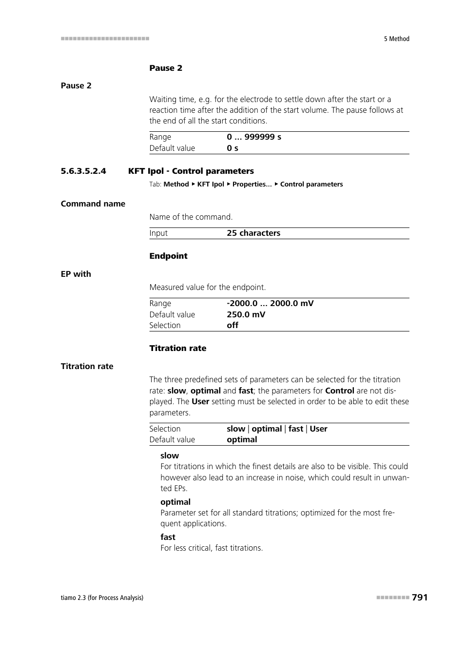 4 kft ipol - control parameters, Control parameters | Metrohm tiamo 2.3 (process analysis) User Manual | Page 807 / 1790