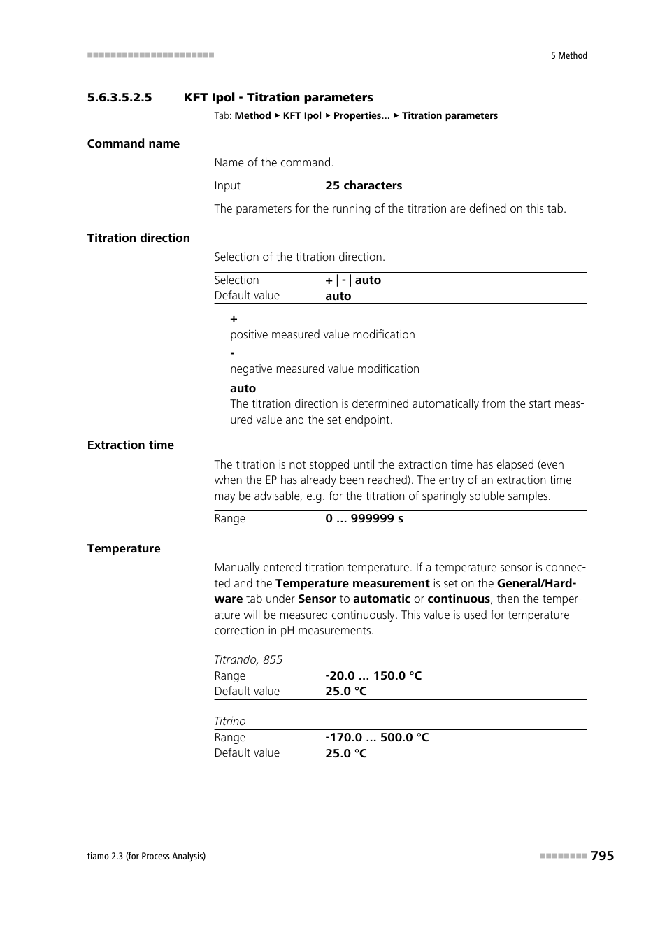 5 kft ipol - titration parameters, Titration parameters | Metrohm tiamo 2.3 (process analysis) User Manual | Page 811 / 1790
