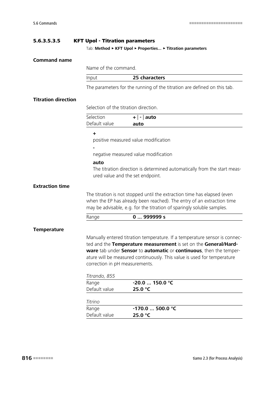 5 kft upol - titration parameters, Titration parameters | Metrohm tiamo 2.3 (process analysis) User Manual | Page 832 / 1790