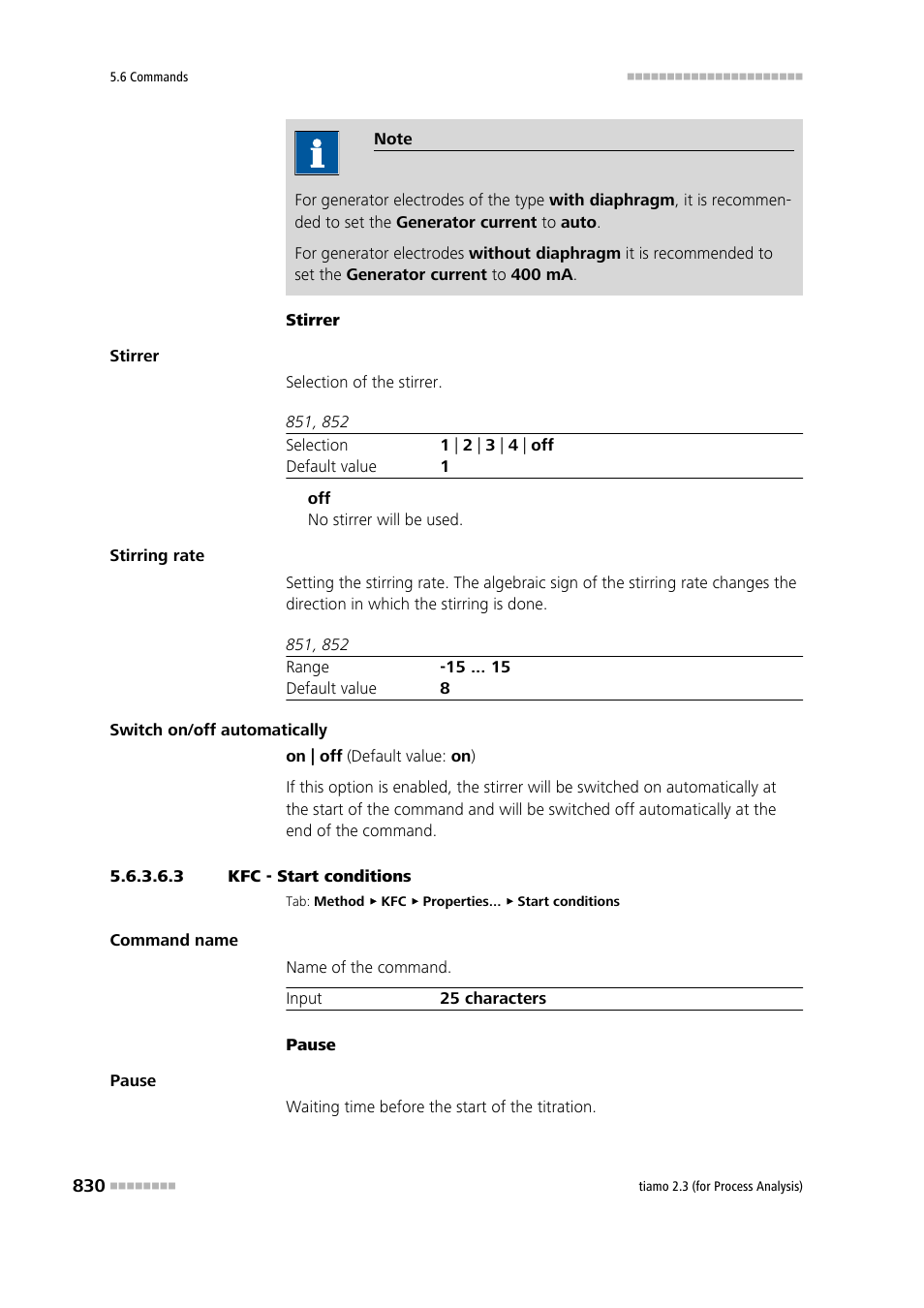 3 kfc - start conditions | Metrohm tiamo 2.3 (process analysis) User Manual | Page 846 / 1790