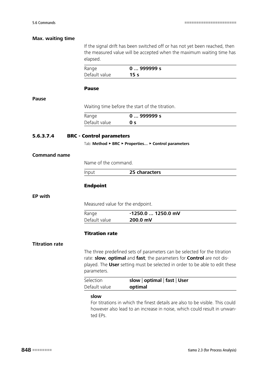 4 brc - control parameters, Control parameters | Metrohm tiamo 2.3 (process analysis) User Manual | Page 864 / 1790