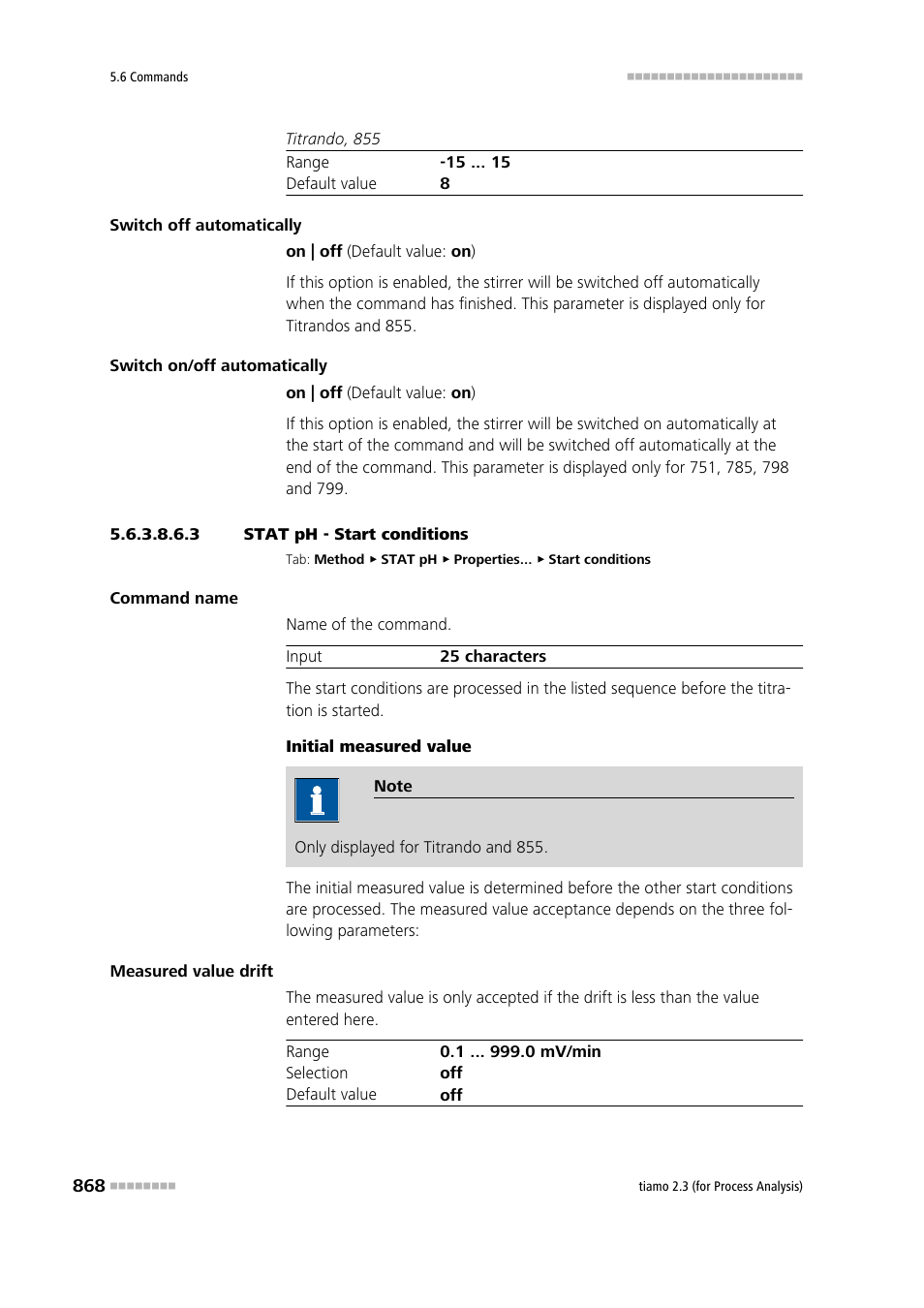 3 stat ph - start conditions, Start conditions | Metrohm tiamo 2.3 (process analysis) User Manual | Page 884 / 1790