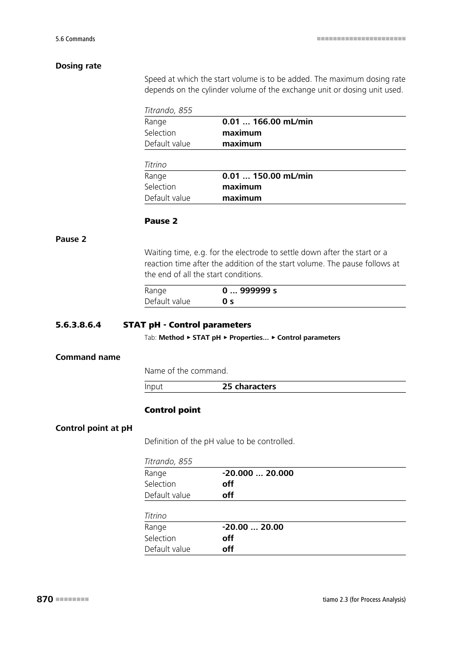 4 stat ph - control parameters, Control parameters | Metrohm tiamo 2.3 (process analysis) User Manual | Page 886 / 1790