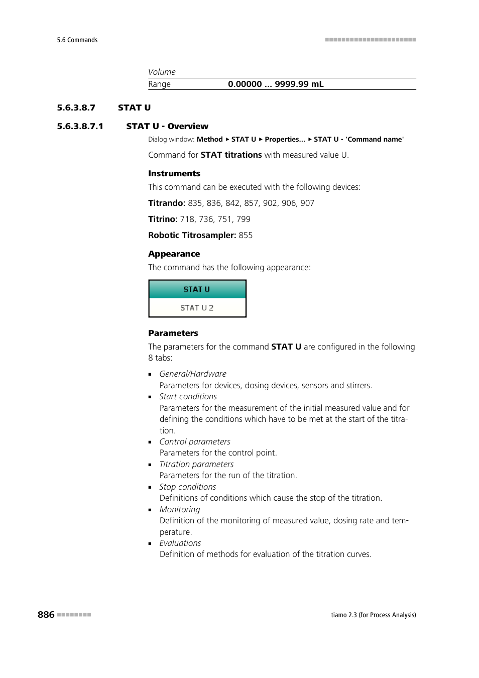 7 stat u, 1 stat u - overview | Metrohm tiamo 2.3 (process analysis) User Manual | Page 902 / 1790