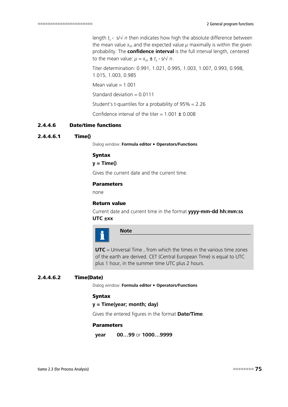 6 date/time functions, 1 time(), 2 time(date) | Time(), Time(date) | Metrohm tiamo 2.3 (process analysis) User Manual | Page 91 / 1790