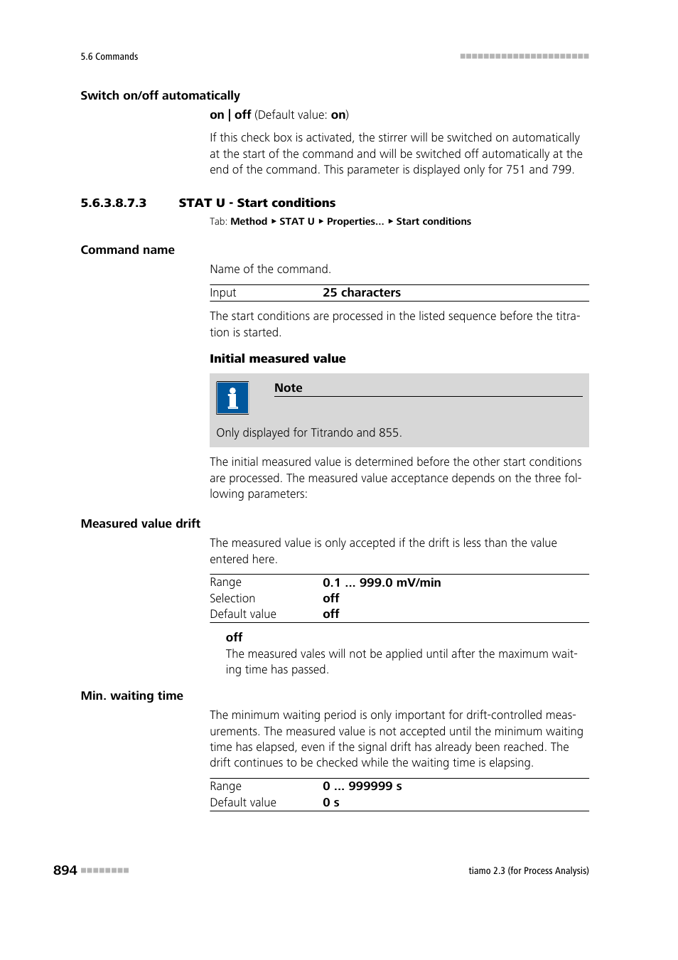 3 stat u - start conditions, Start conditions | Metrohm tiamo 2.3 (process analysis) User Manual | Page 910 / 1790