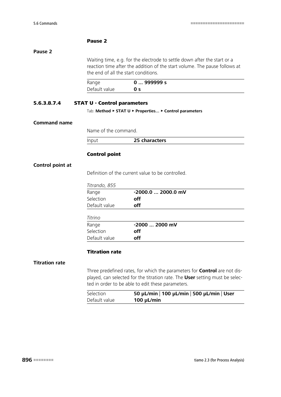 4 stat u - control parameters, Control parameters | Metrohm tiamo 2.3 (process analysis) User Manual | Page 912 / 1790