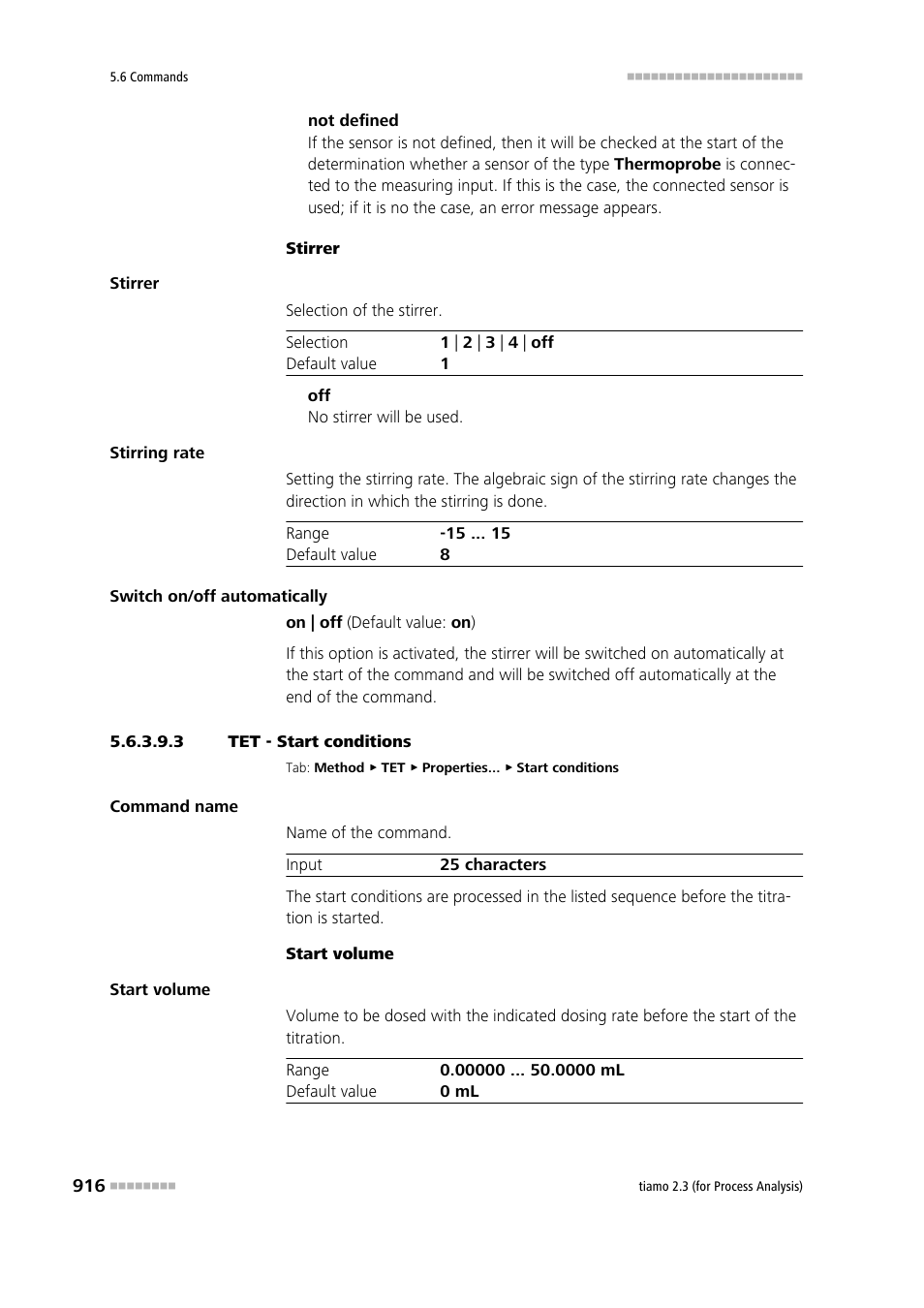 3 tet - start conditions, Start conditions | Metrohm tiamo 2.3 (process analysis) User Manual | Page 932 / 1790