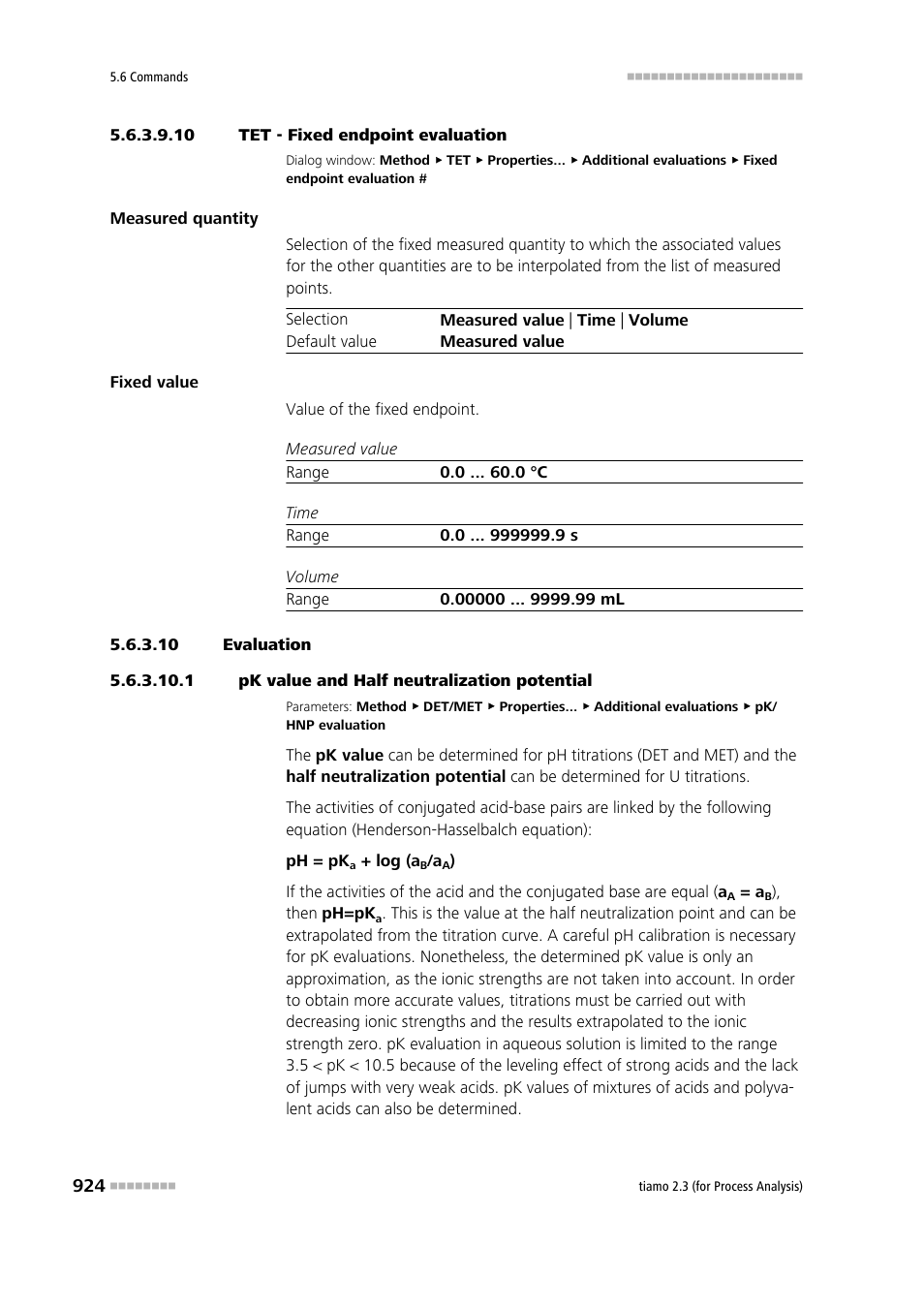 10 tet - fixed endpoint evaluation, 10 evaluation, 1 pk value and half neutralization potential | Metrohm tiamo 2.3 (process analysis) User Manual | Page 940 / 1790