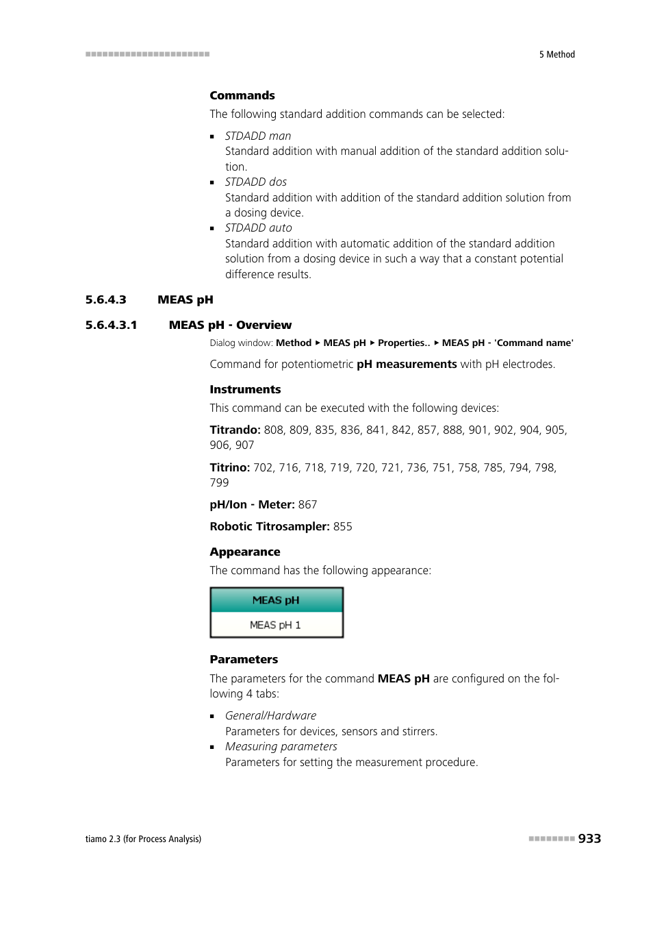 3 meas ph, 1 meas ph - overview, Meas ph | Metrohm tiamo 2.3 (process analysis) User Manual | Page 949 / 1790