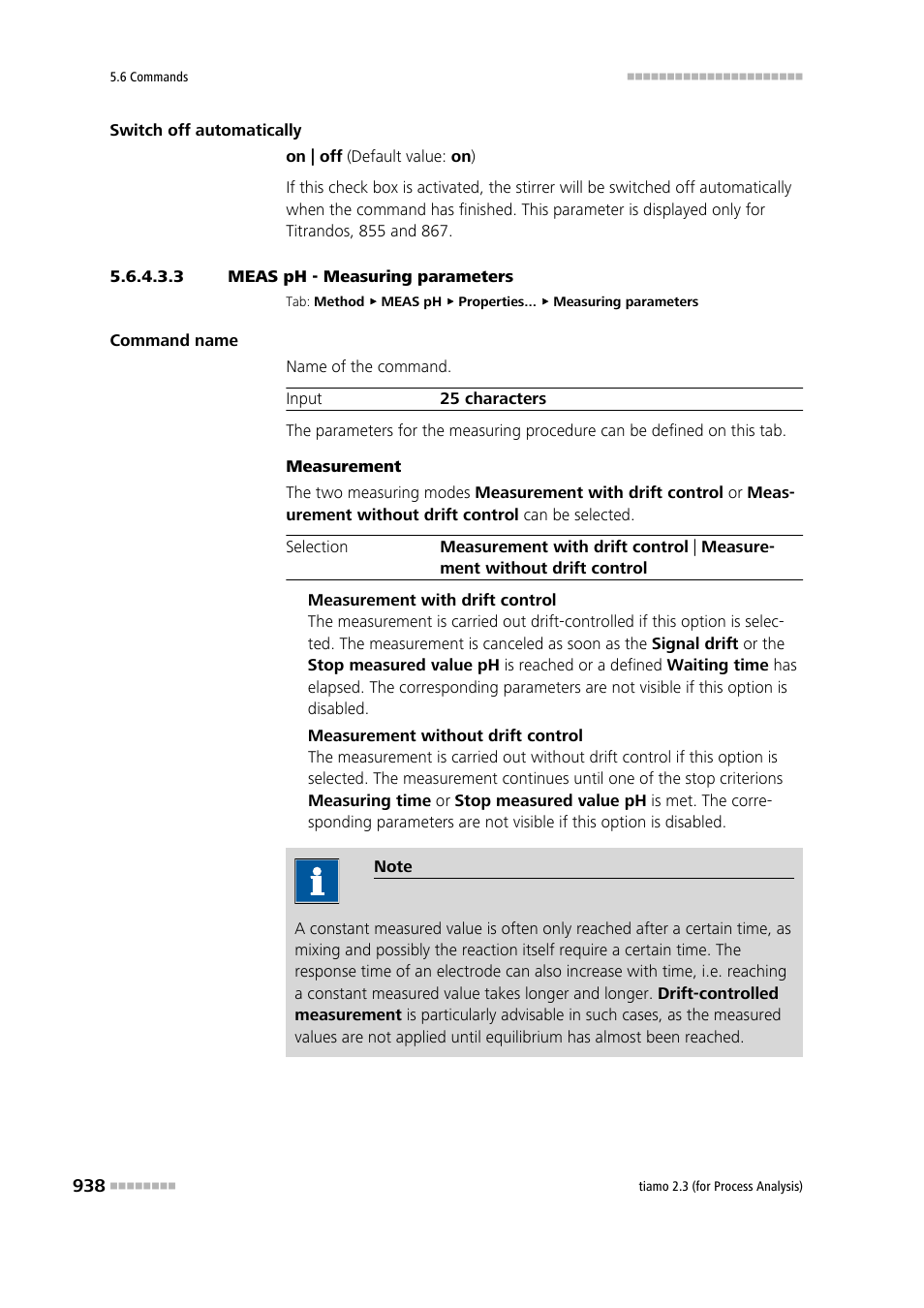 3 meas ph - measuring parameters, Measuring parameters | Metrohm tiamo 2.3 (process analysis) User Manual | Page 954 / 1790