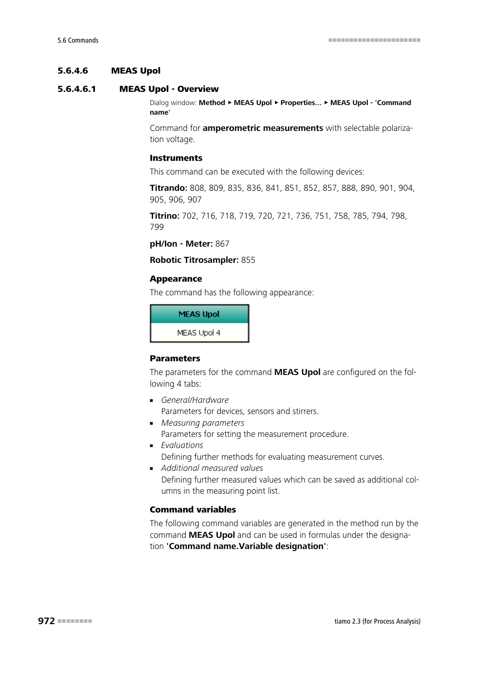 6 meas upol, 1 meas upol - overview, Meas upol | Metrohm tiamo 2.3 (process analysis) User Manual | Page 988 / 1790