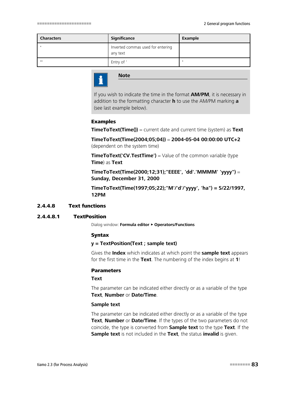 8 text functions, 1 textposition, Textposition | Metrohm tiamo 2.3 (process analysis) User Manual | Page 99 / 1790