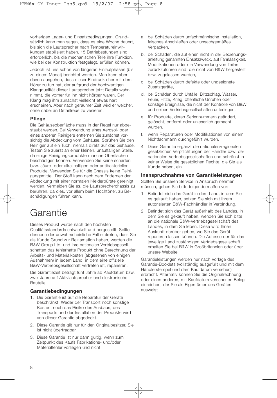 Garantie | Bowers & Wilkins HTM61 User Manual | Page 11 / 44