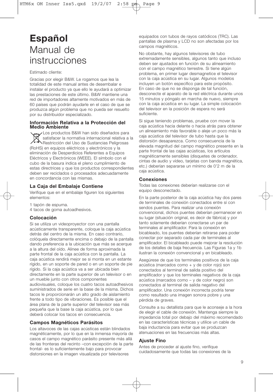 Español manual de instrucciones | Bowers & Wilkins HTM61 User Manual | Page 12 / 44